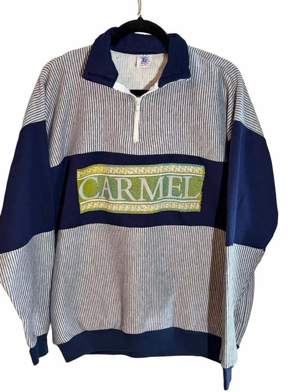 Vintage Carmel California Quarter Zip Pullover XL USA Striped 80s 90s Coastal